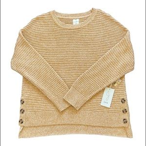 JOIE sweater ribbed round neck buttons large extra large